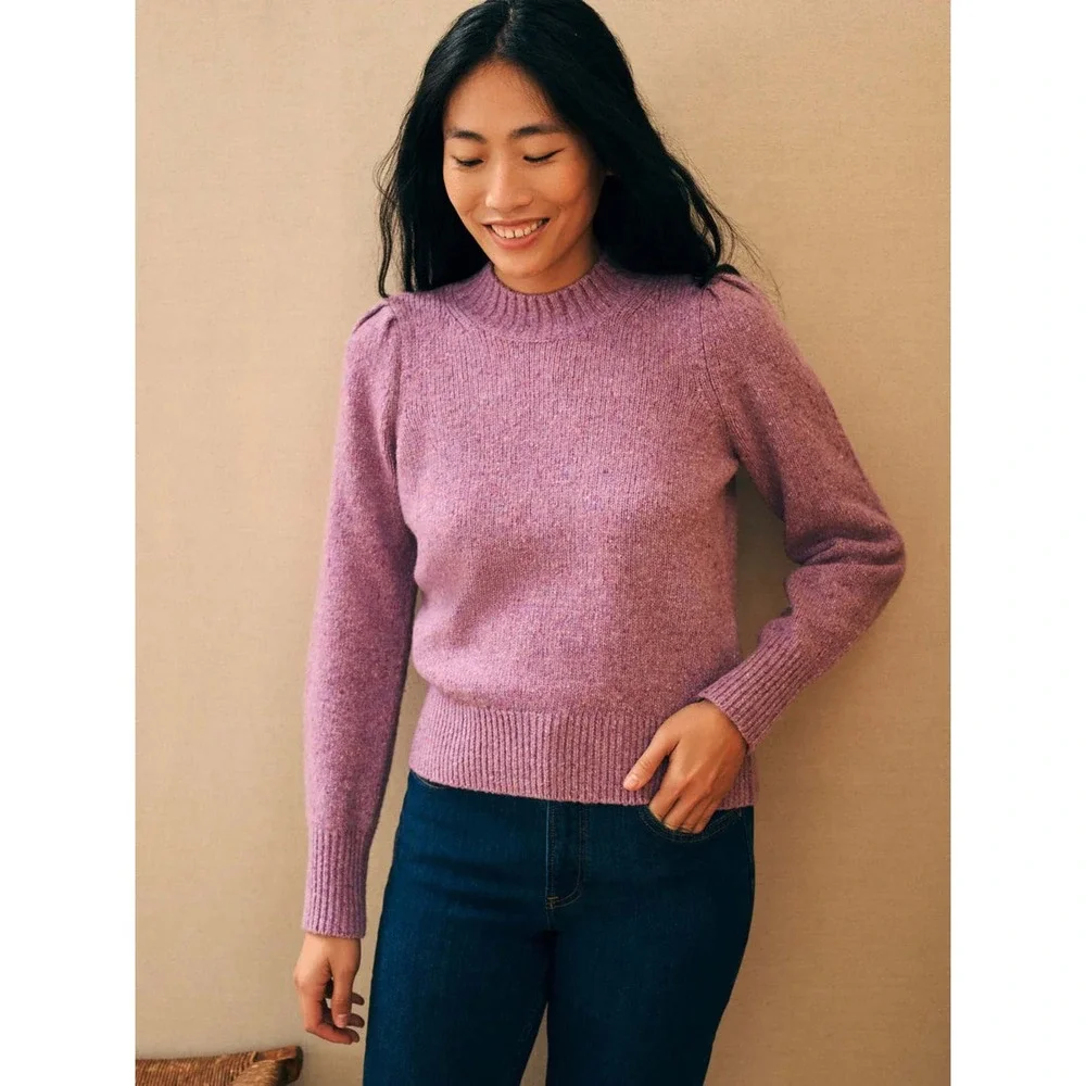 Faherty Boone Purple Wool Blend Mock Neck Puff Sleeve Sweater‎ Women's Medium